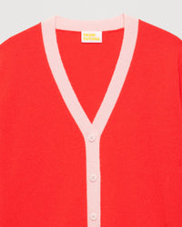 Cardigan court tricolore en cachemire - Bright Red