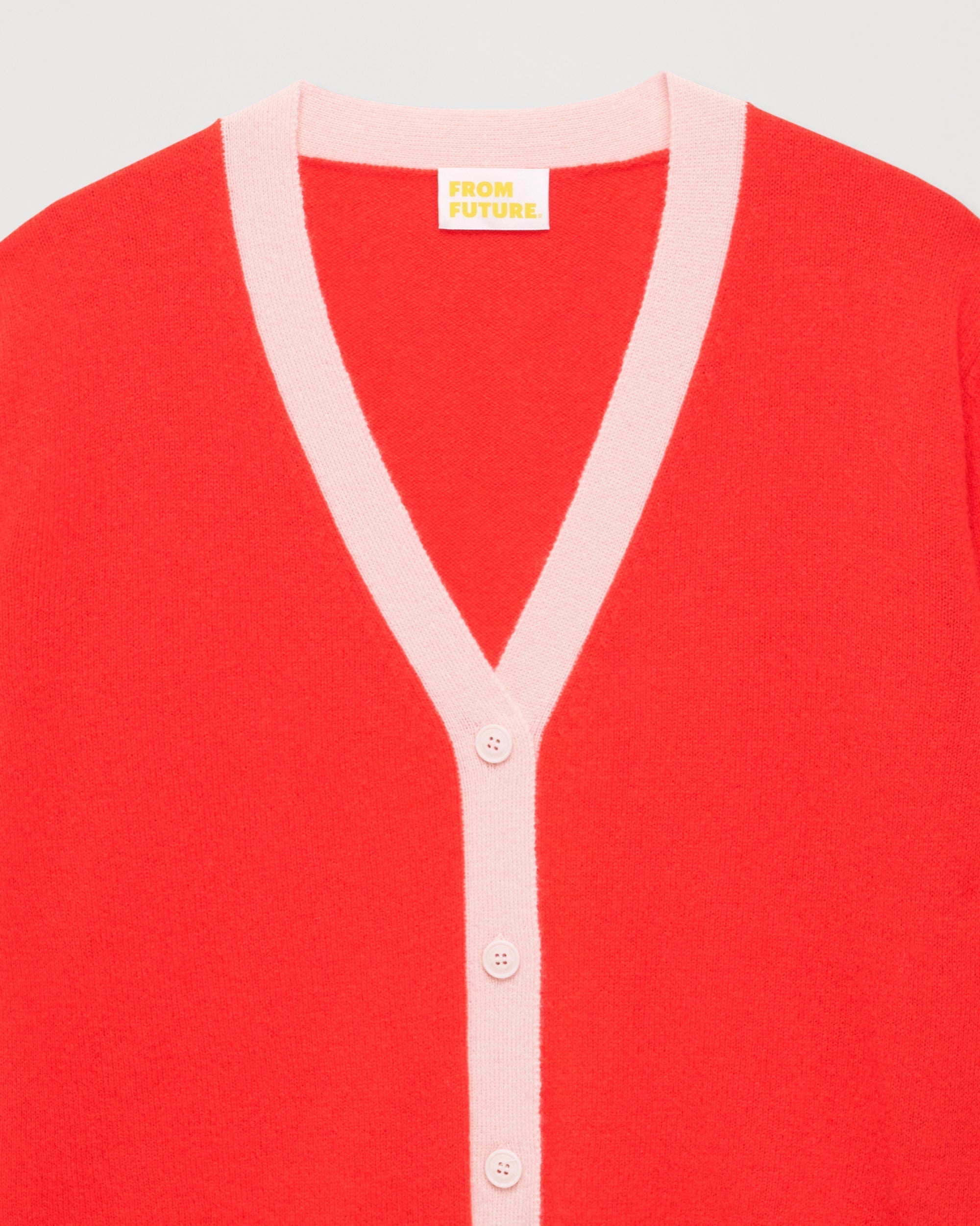 Cardigan court tricolore en cachemire - Bright Red