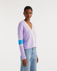 Cardigan court tricolore en cachemire - Lilac