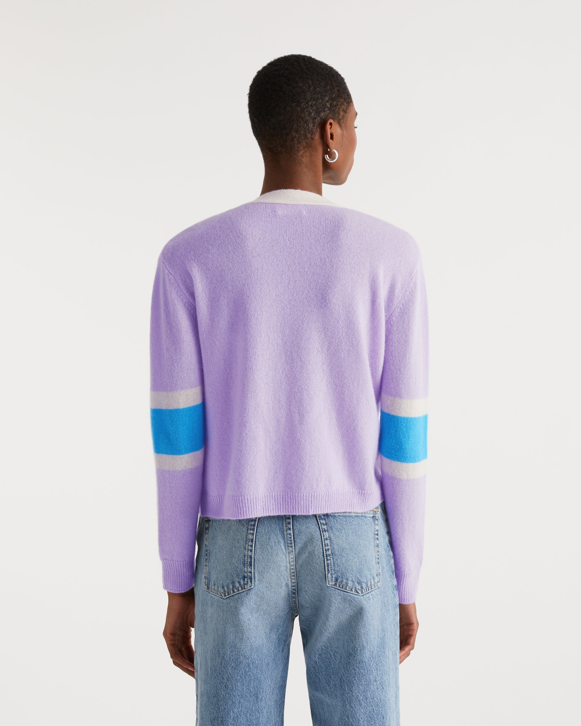 Cardigan court tricolore en cachemire - Lilac