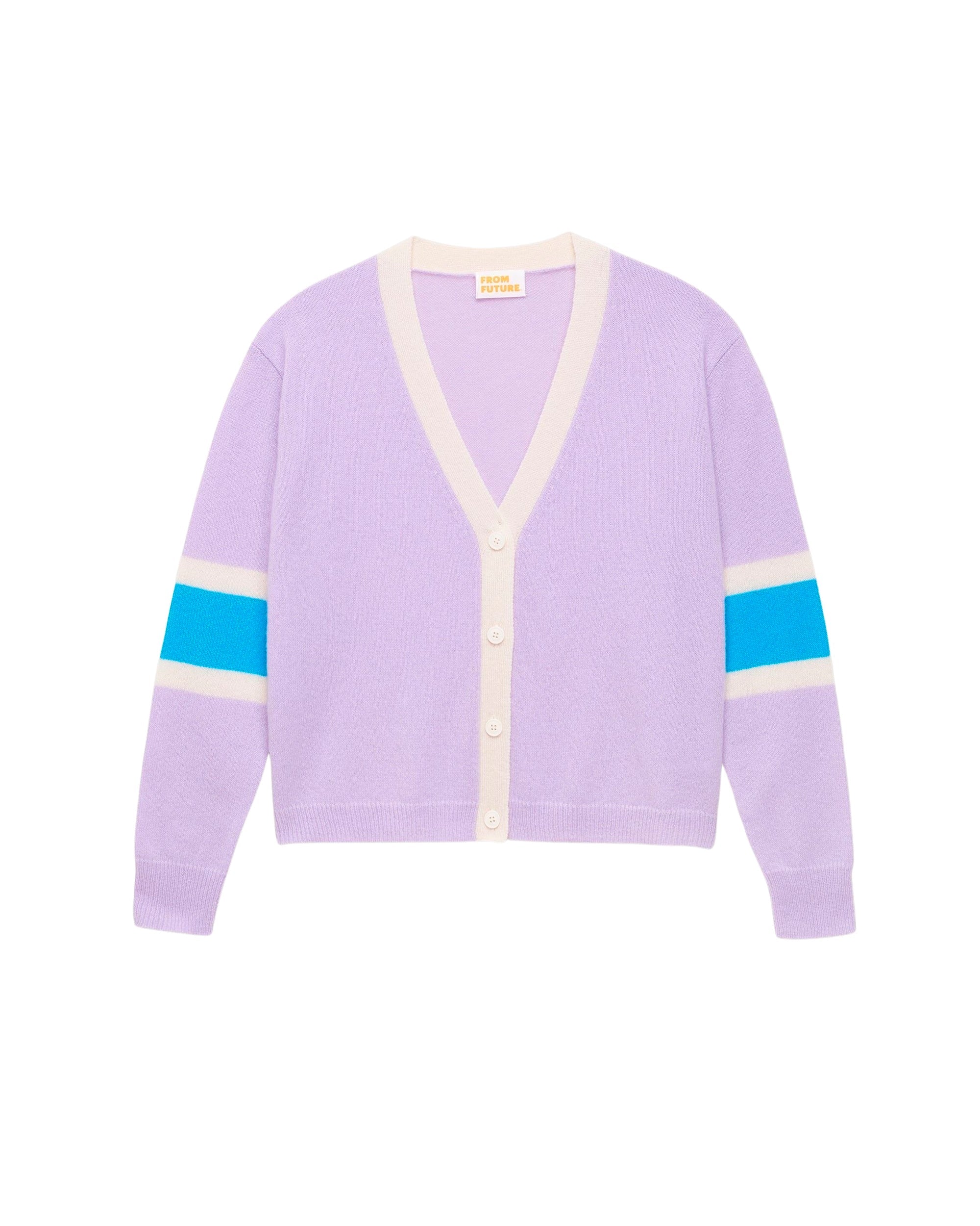 Cardigan court tricolore en cachemire - Lilac