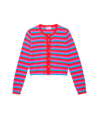 Cardigan court à rayures et perles en cachemire - Bright Red