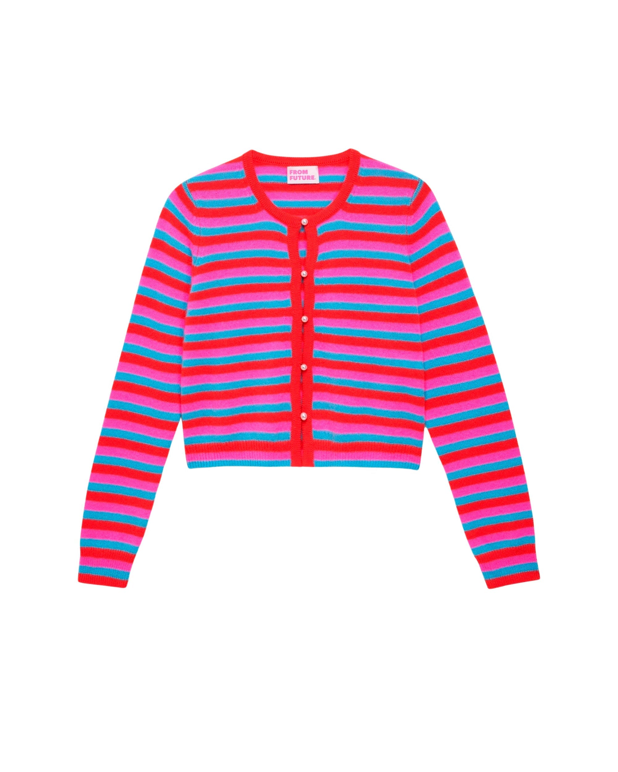 Cardigan court à rayures et perles en cachemire - Bright Red