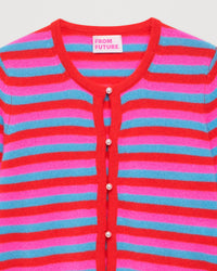 Cardigan court à rayures et perles en cachemire - Bright Red
