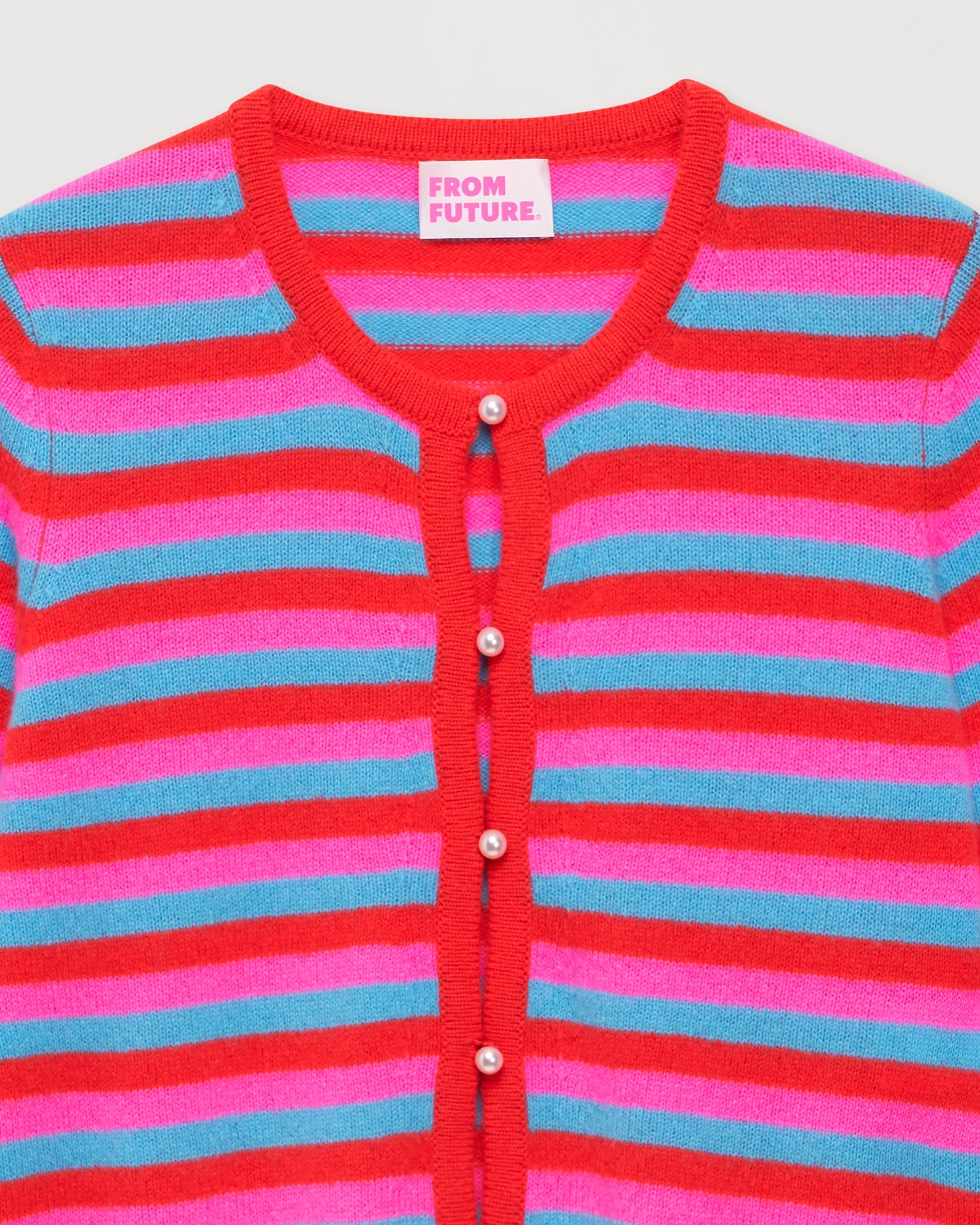 Cardigan court à rayures et perles en cachemire - Bright Red