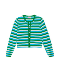 Cardigan court à rayures et perles en cachemire - Summer Green