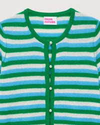 Cardigan court à rayures et perles en cachemire - Summer Green