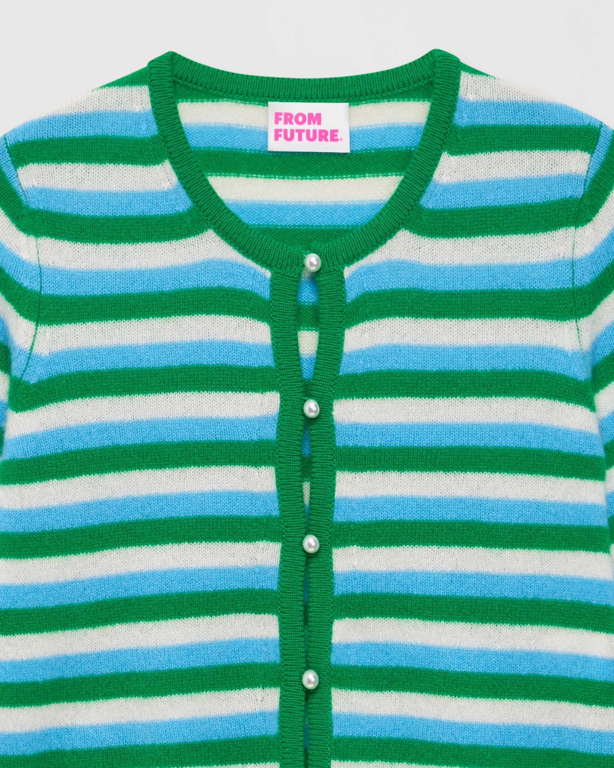 Cardigan court à rayures et perles en cachemire - Summer Green