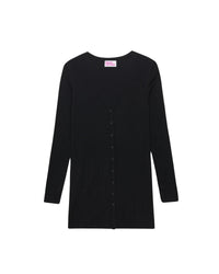 Cardigan long classique à côtes en laine mérinos - Black