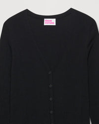 Cardigan long classique à côtes en laine mérinos - Black