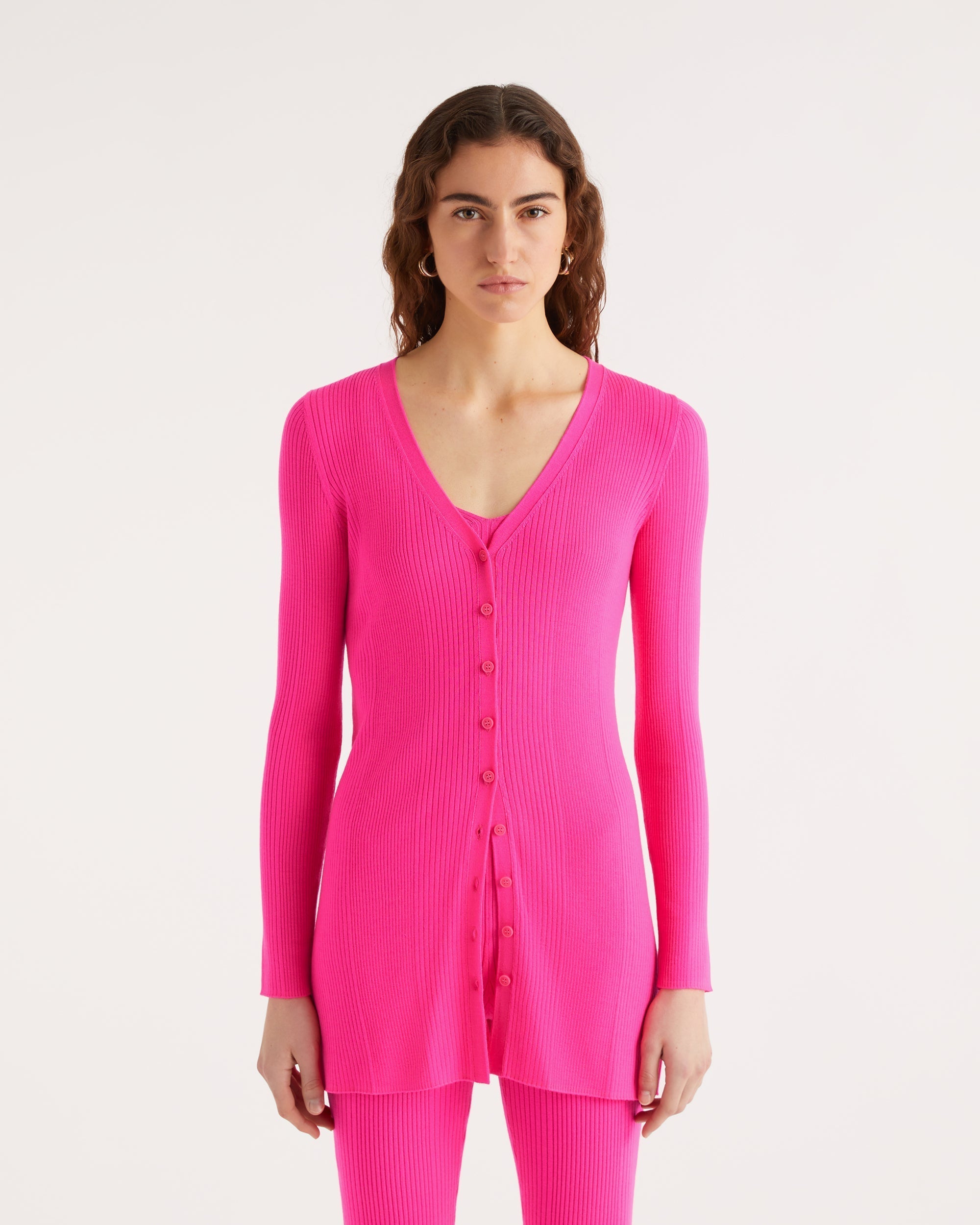 Cardigan long classique à côtes en laine mérinos - Black