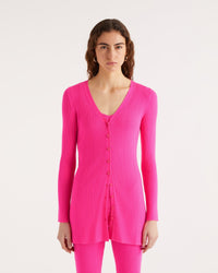 Cardigan long classique à côtes en laine mérinos - Summer Green