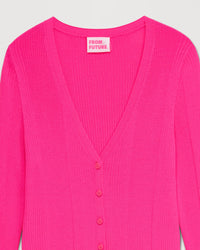 Cardigan long classique à côtes en laine mérinos - Summer Fuchsia