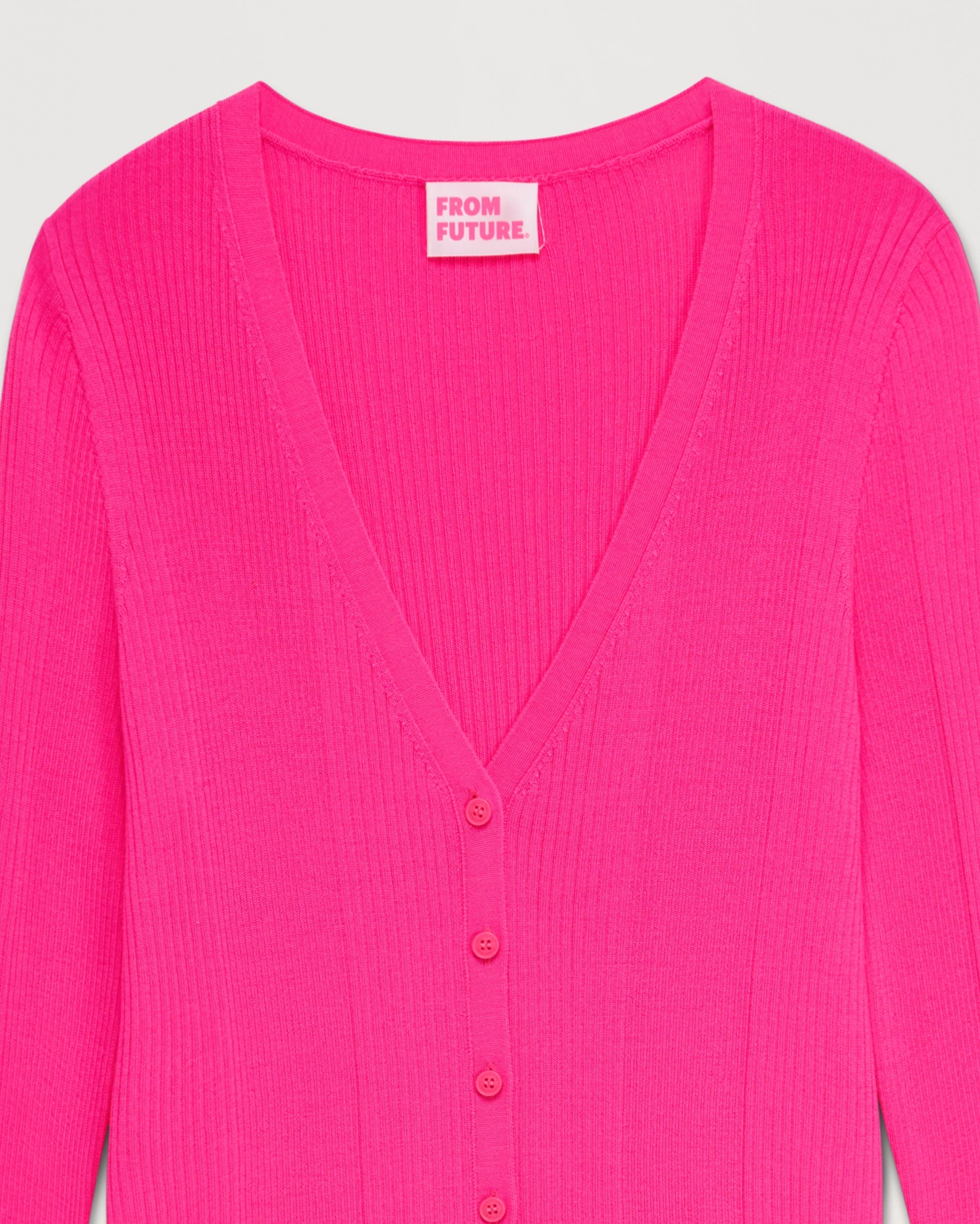 Cardigan long classique à côtes en laine mérinos - Summer Fuchsia