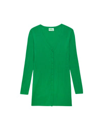 Cardigan long classique à côtes en laine mérinos - Summer Green