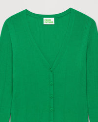 Cardigan long classique à côtes en laine mérinos - Summer Green