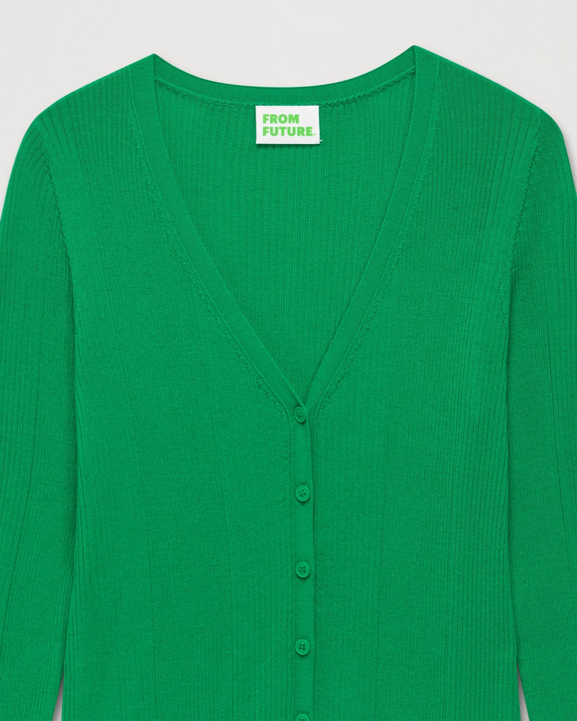 Cardigan long classique à côtes en laine mérinos - Summer Green