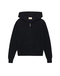 Hoodie court zippé classique en cachemire - Black