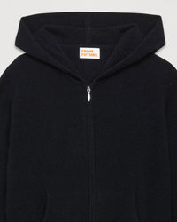 Hoodie court zippé classique en cachemire - Black