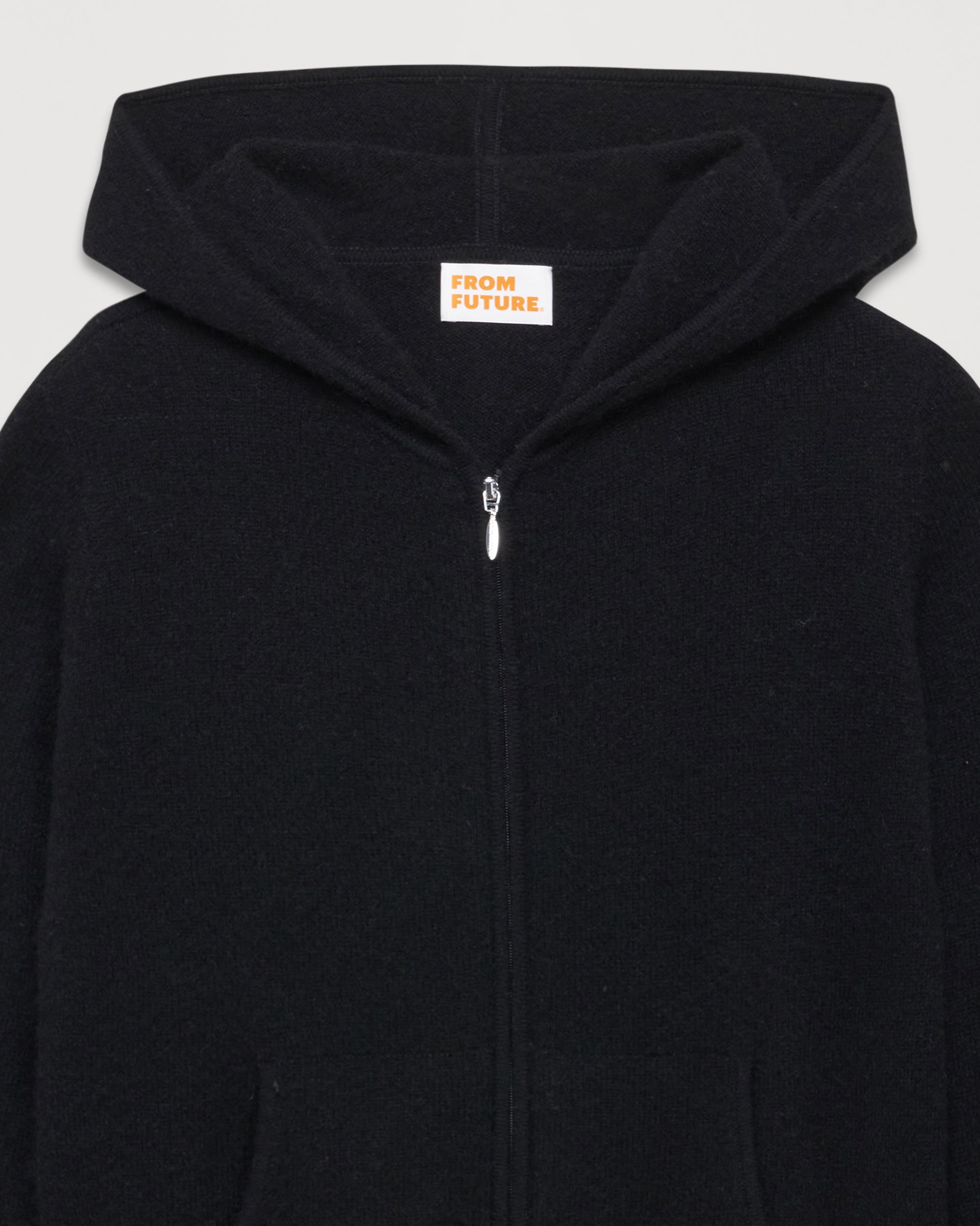Hoodie court zippé classique en cachemire - Black