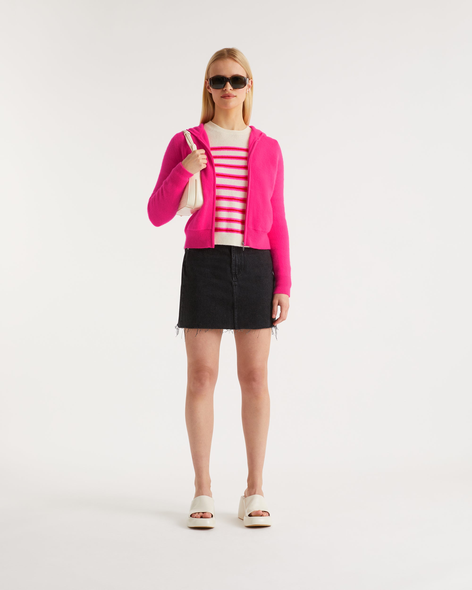 Hoodie court zippé classique en cachemire - Holiday Pink
