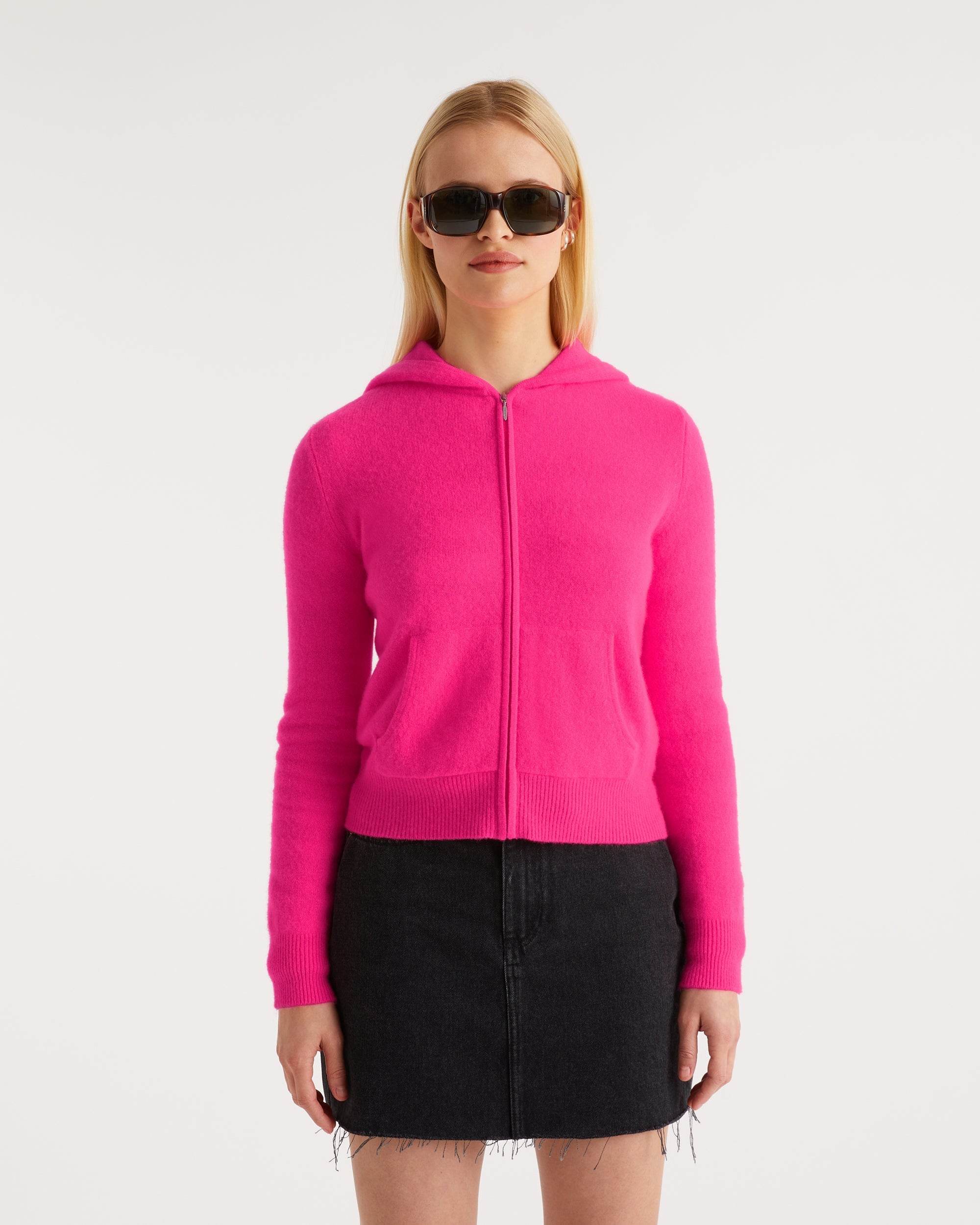 Hoodie court zippé classique en cachemire - Holiday Pink