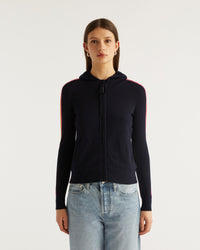 Hoodie zippé à bande multicolore en laine mérinos - Holiday Pink