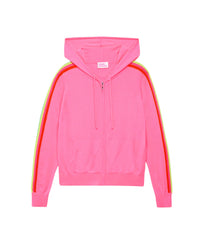 Hoodie zippé à bande multicolore en laine mérinos - Holiday Pink