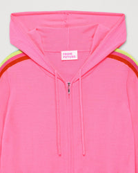 Hoodie zippé à bande multicolore en laine mérinos - Holiday Pink