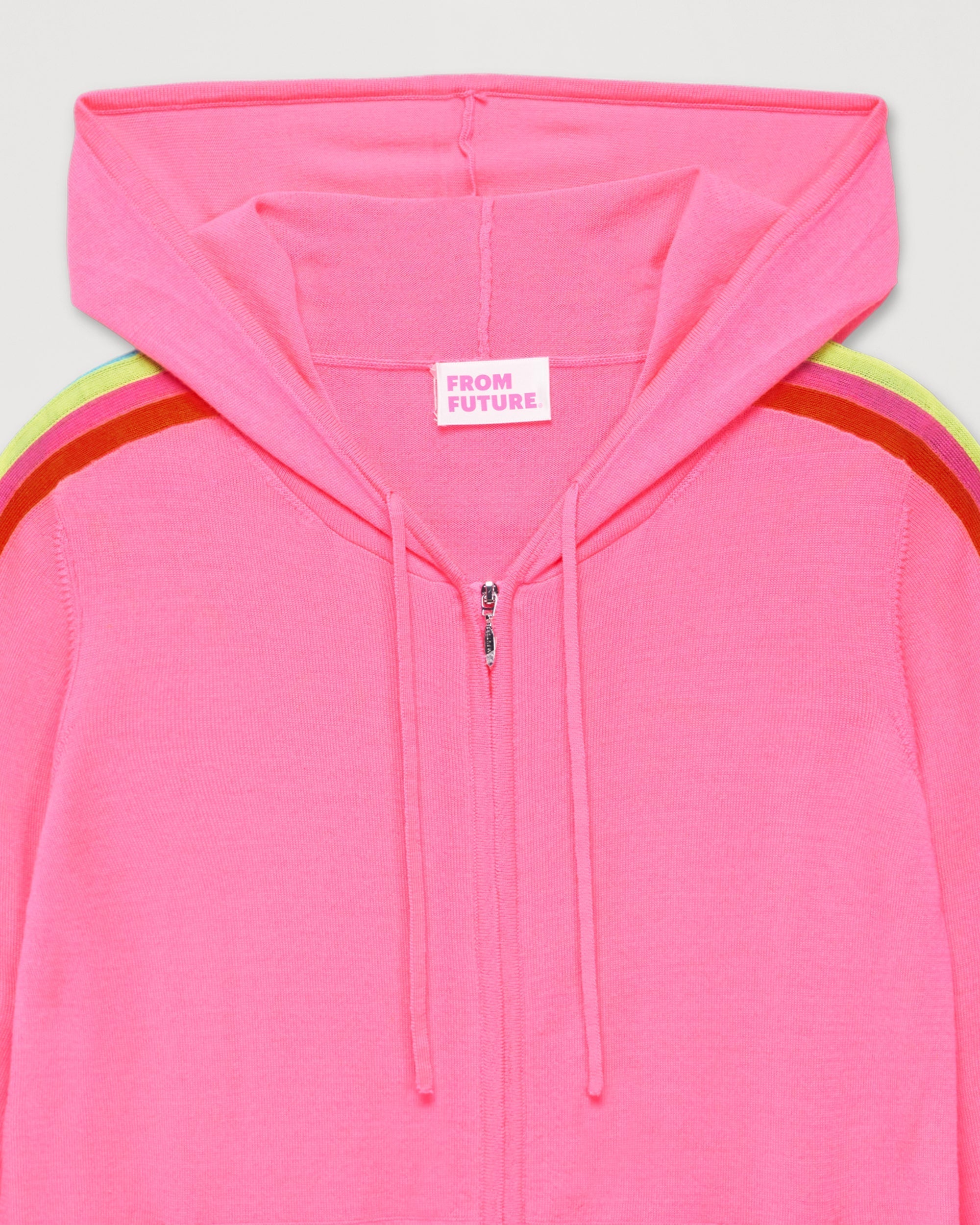 Hoodie zippé à bande multicolore en laine mérinos - Holiday Pink