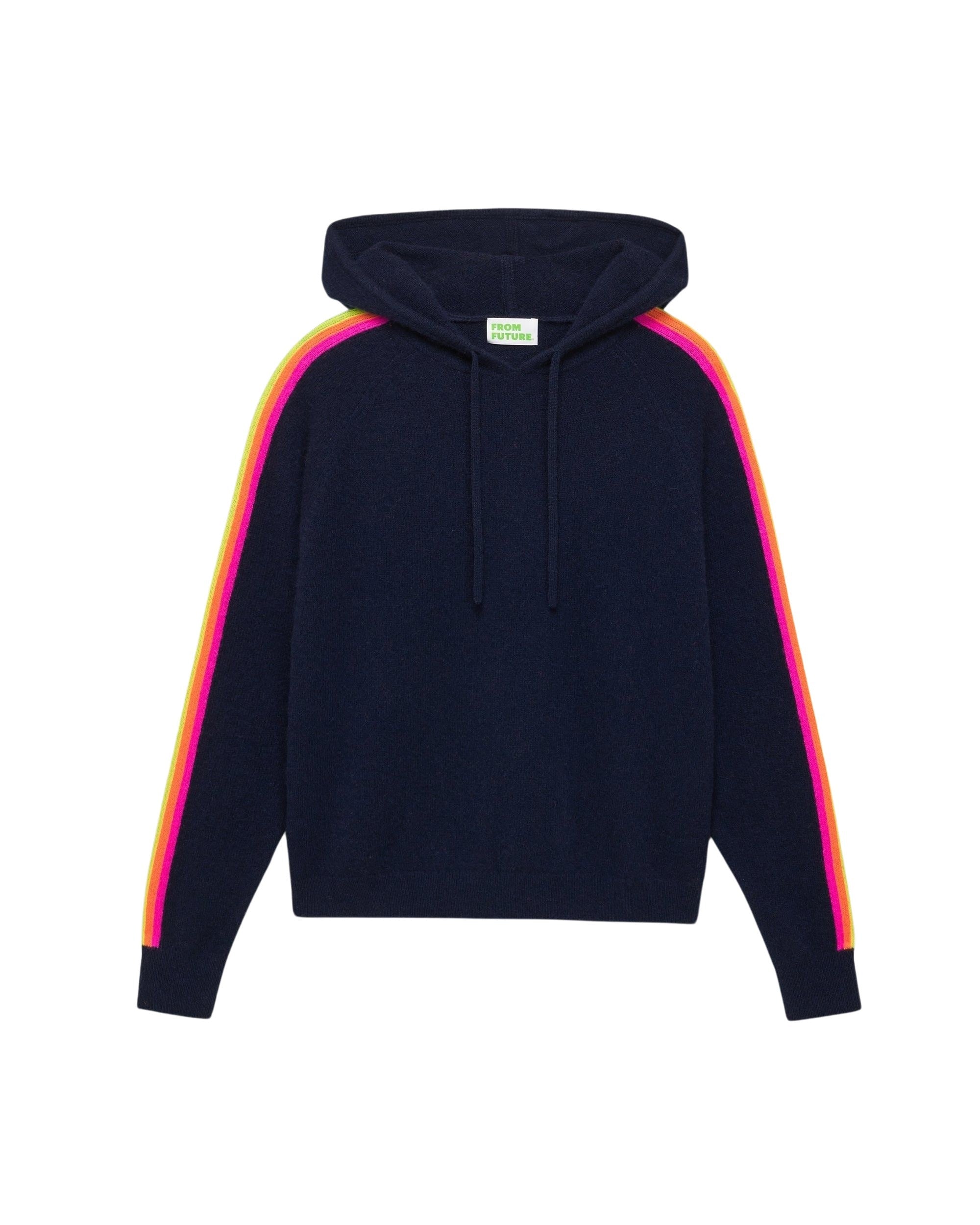 Hoodie oversize à bande multicore en cachemire - Navy