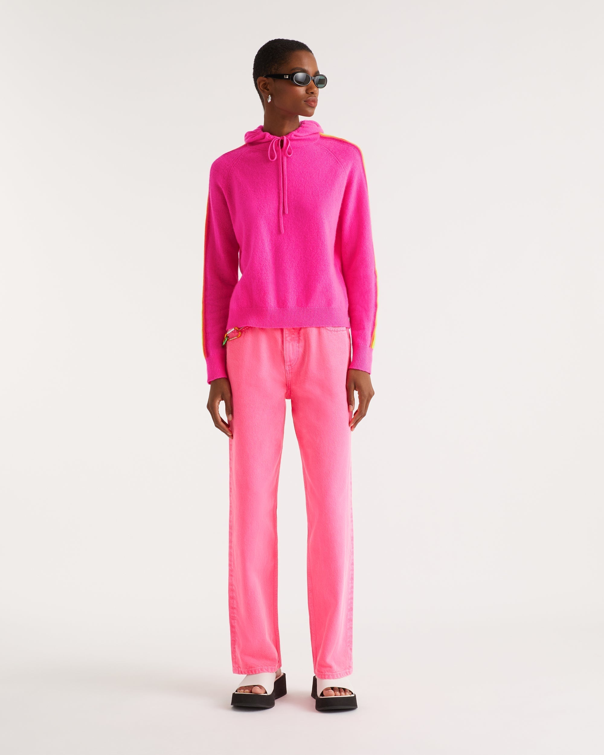 Hoodie oversize à bande multicore en cachemire - Neon Purple