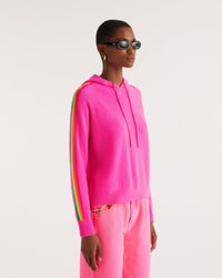 Hoodie oversize à bande multicore en cachemire - Neon Pink
