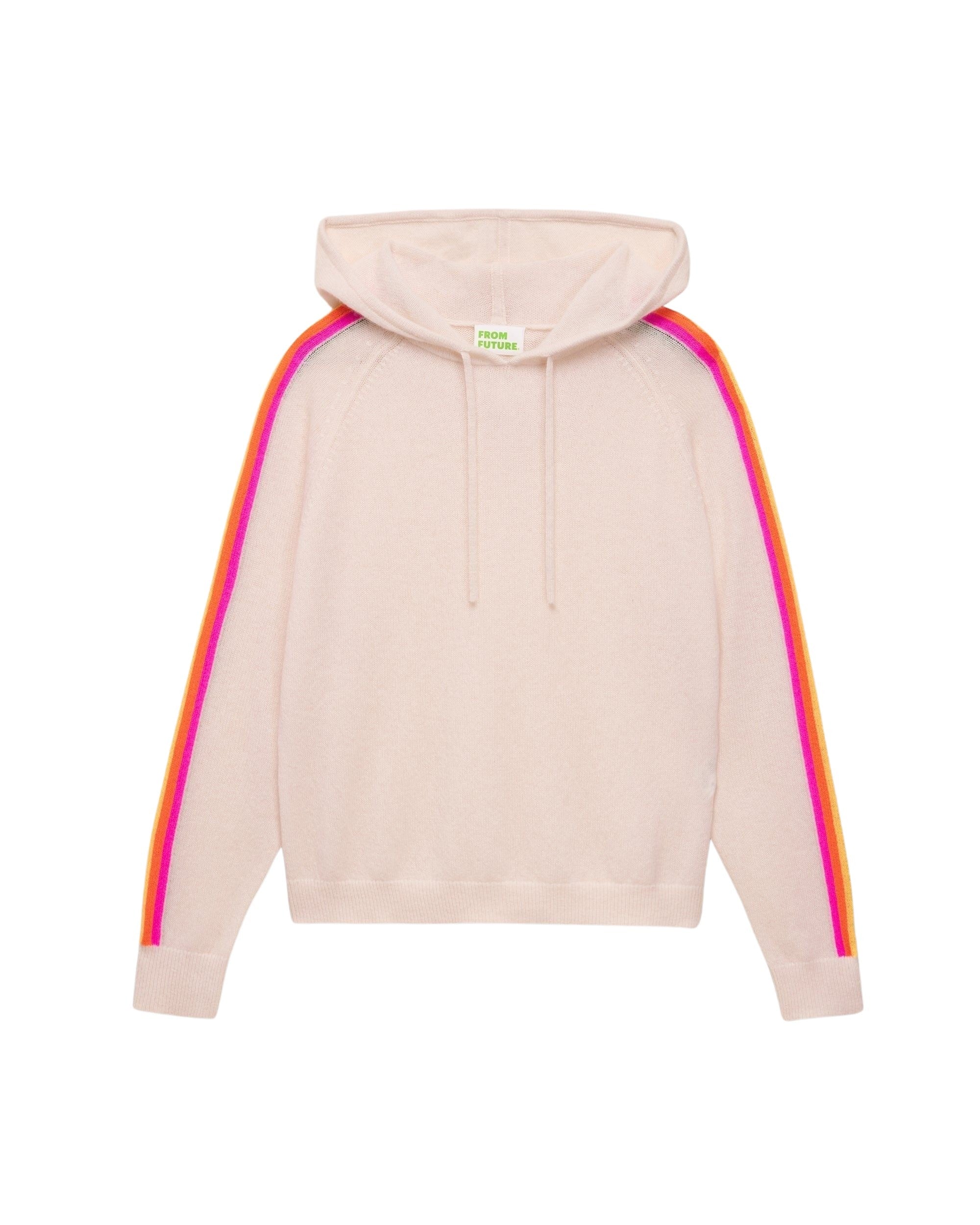 Hoodie oversize à bande multicore en cachemire - Ecru