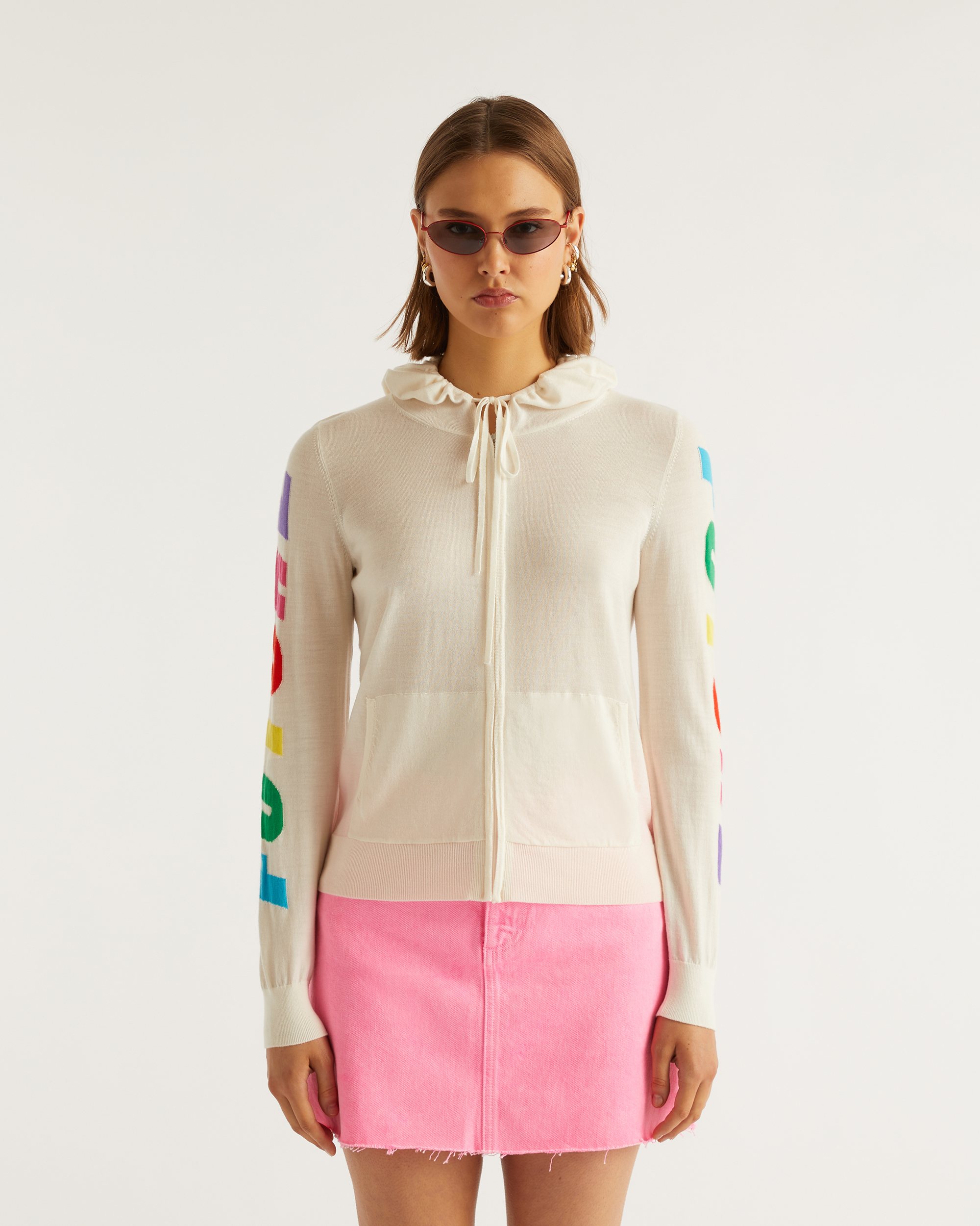 Hoodie zippé Future en laine mérinos - Ecru