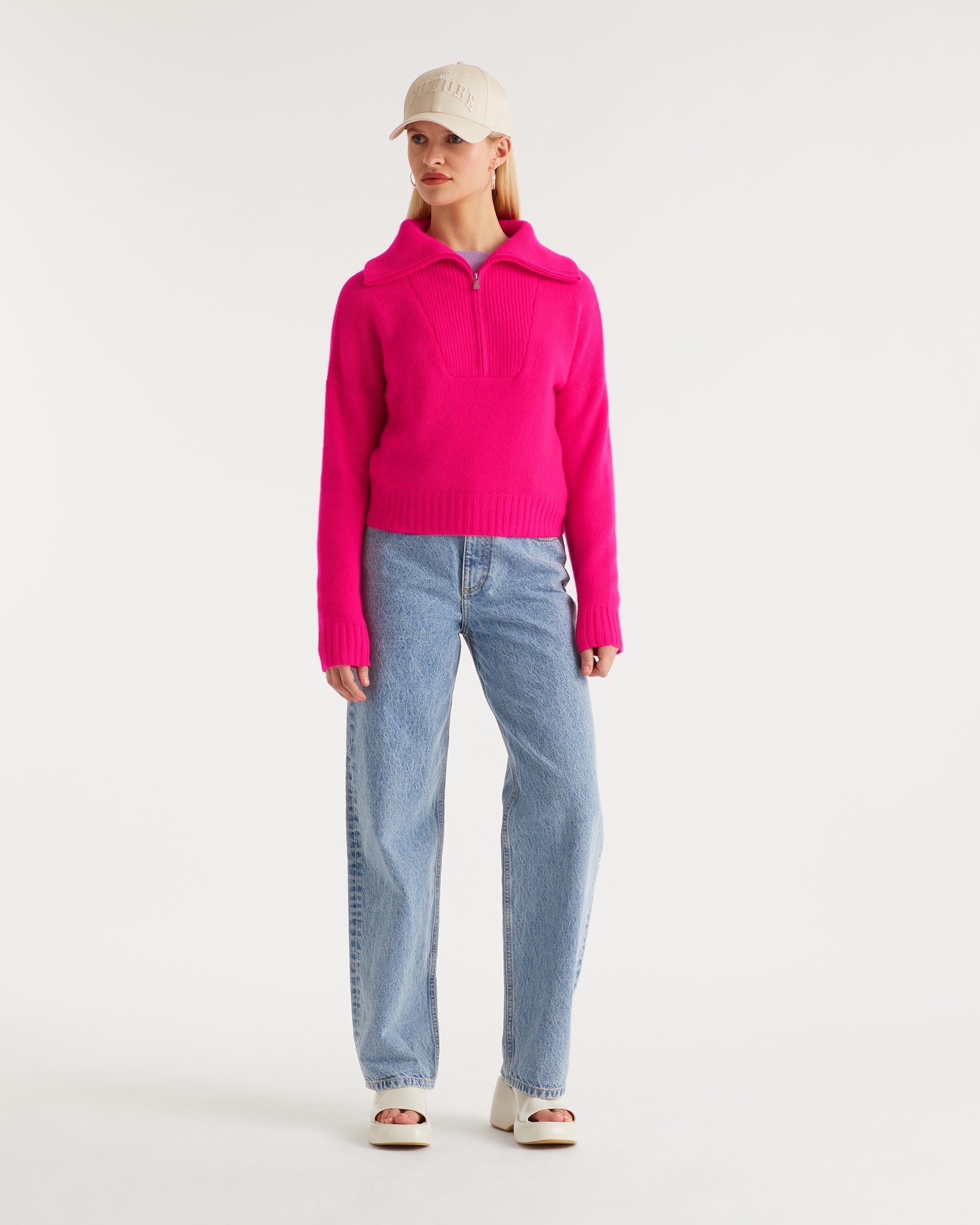 Pull oversize à col camionneur en cachemire - Beach Pink