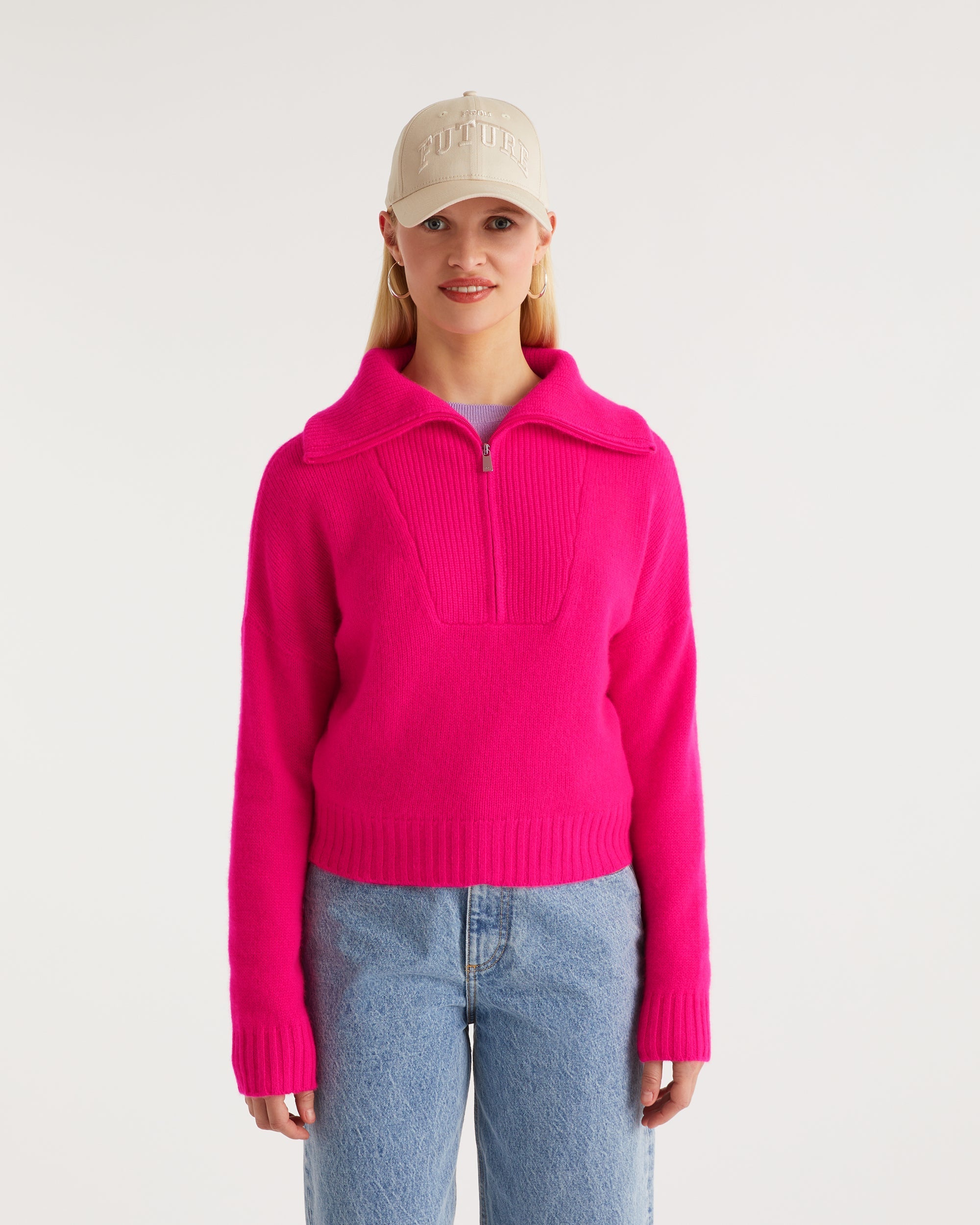 Pull oversize à col camionneur en cachemire - Beach Pink