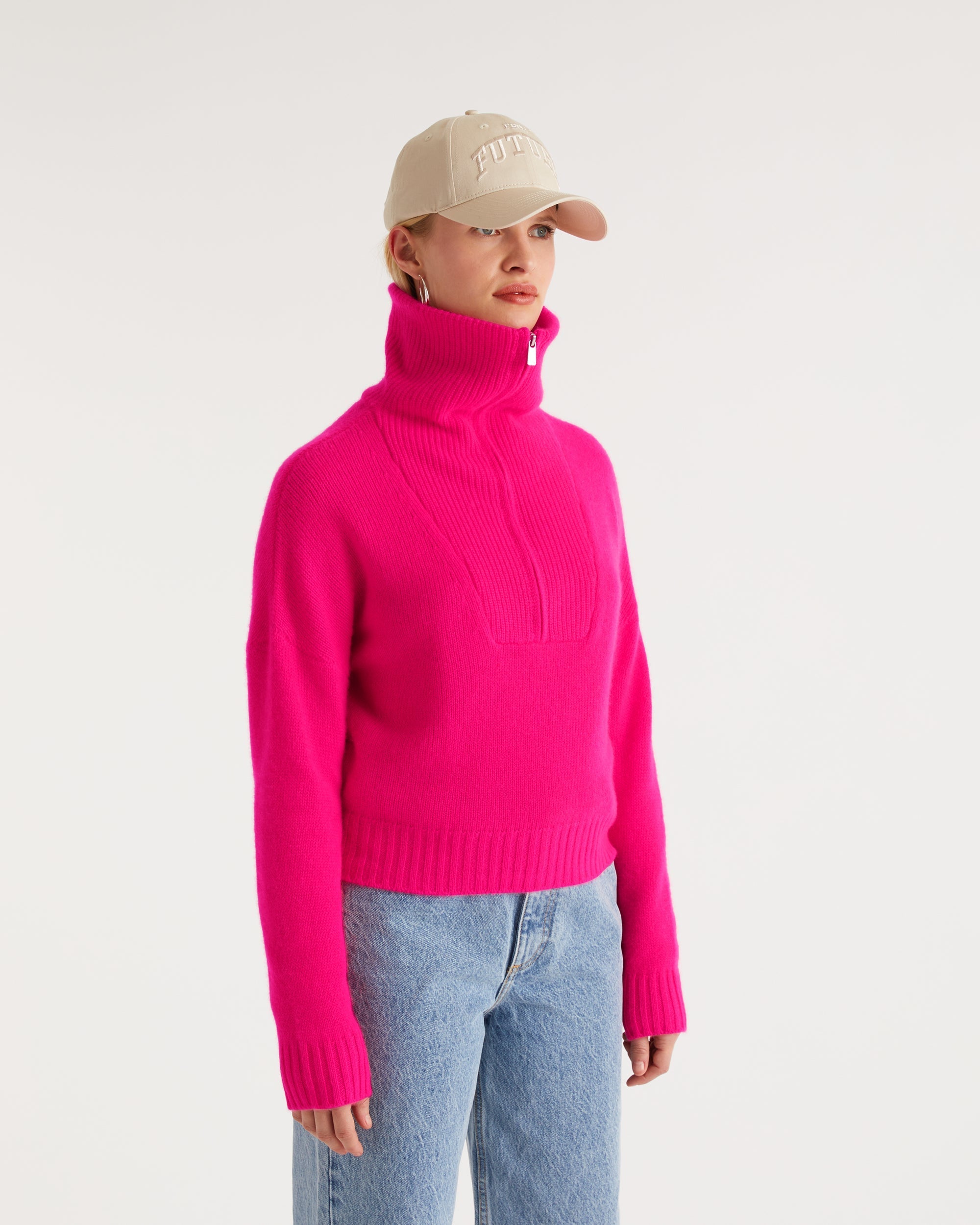 Pull oversize à col camionneur en cachemire - Beach Pink