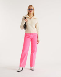 Pull oversize à col camionneur en cachemire - Ecru