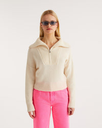 Pull oversize à col camionneur en cachemire - Ecru