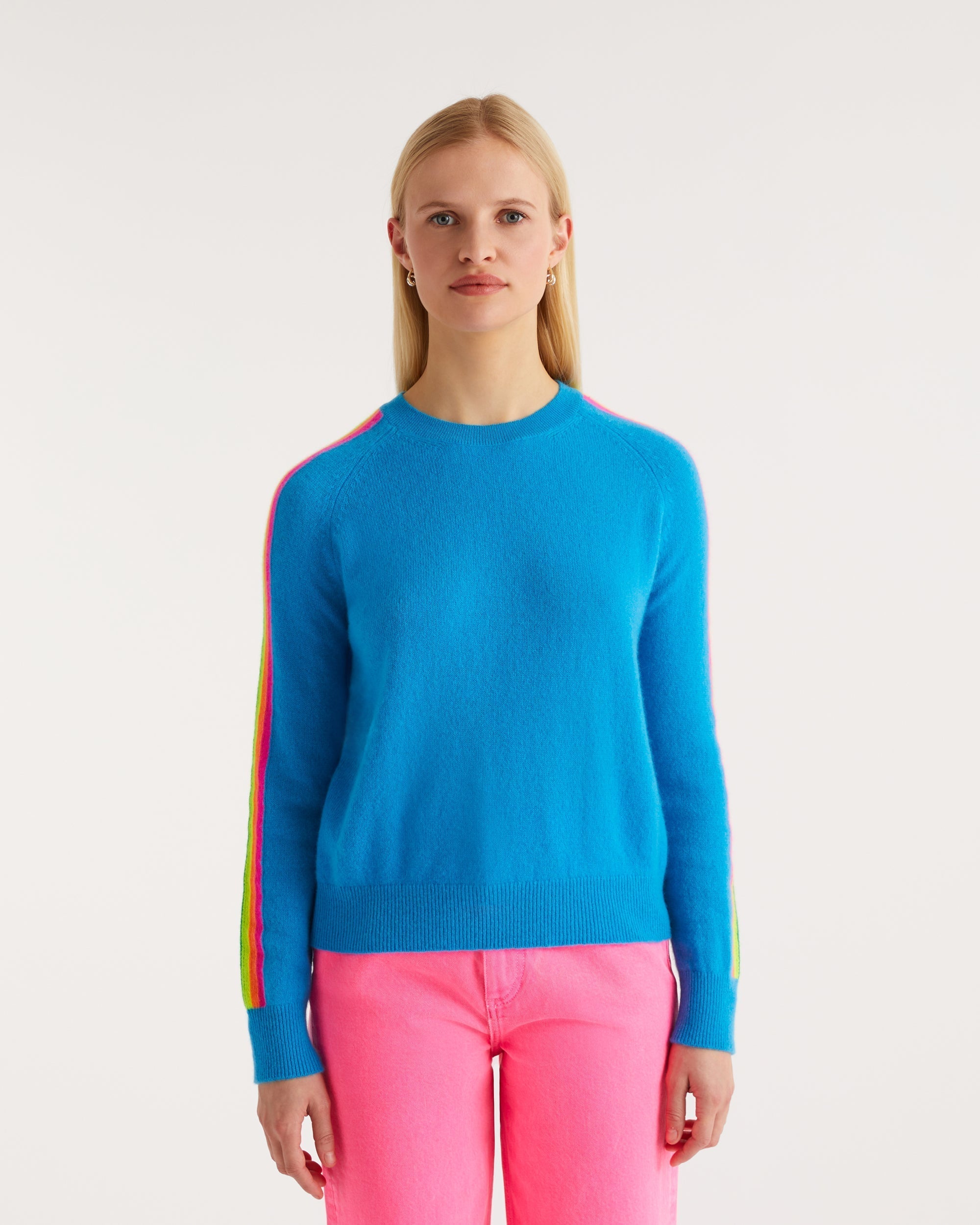 Pull à manches contrastées en cachemire - Passion Blue