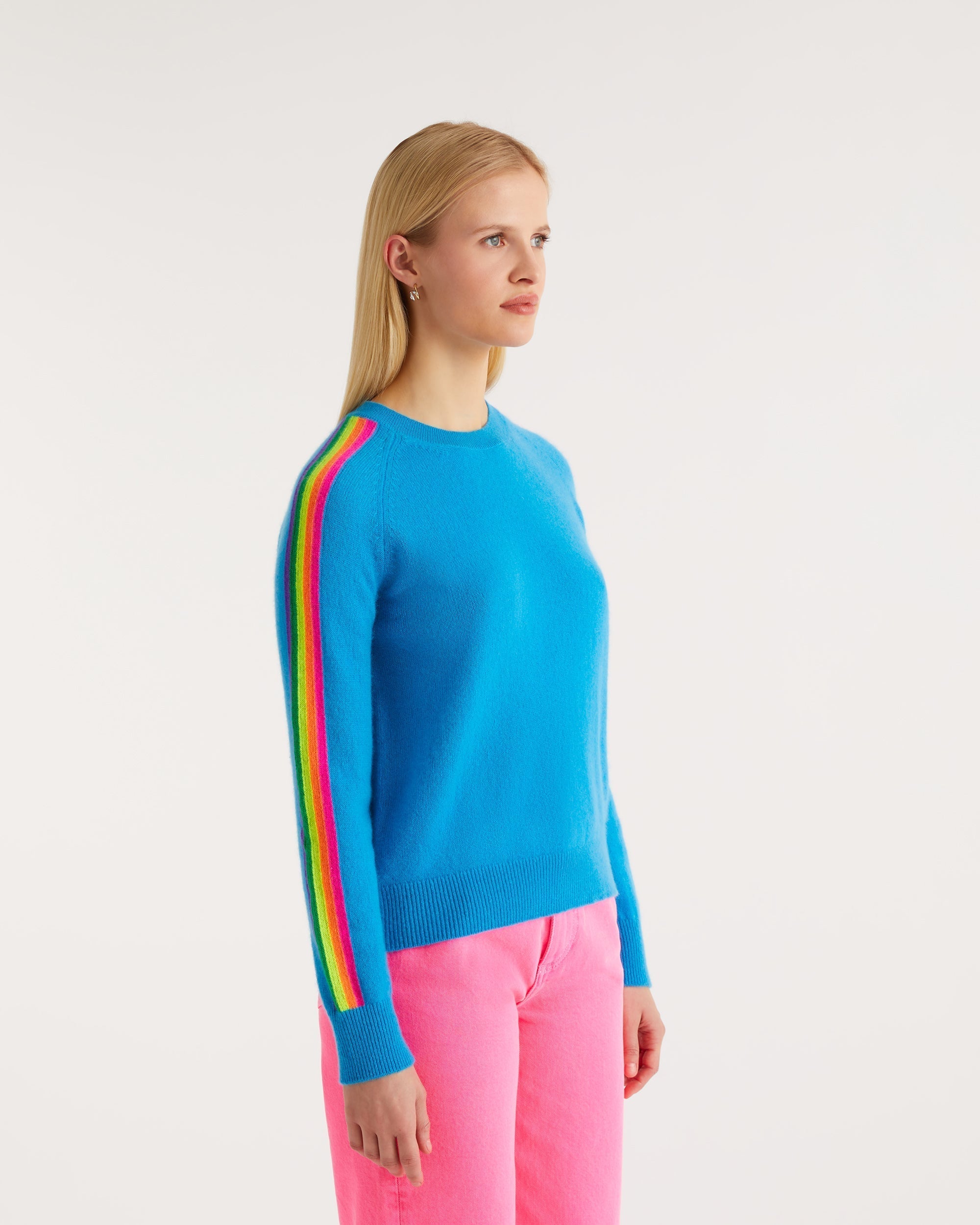 Pull à manches contrastées en cachemire - Passion Blue