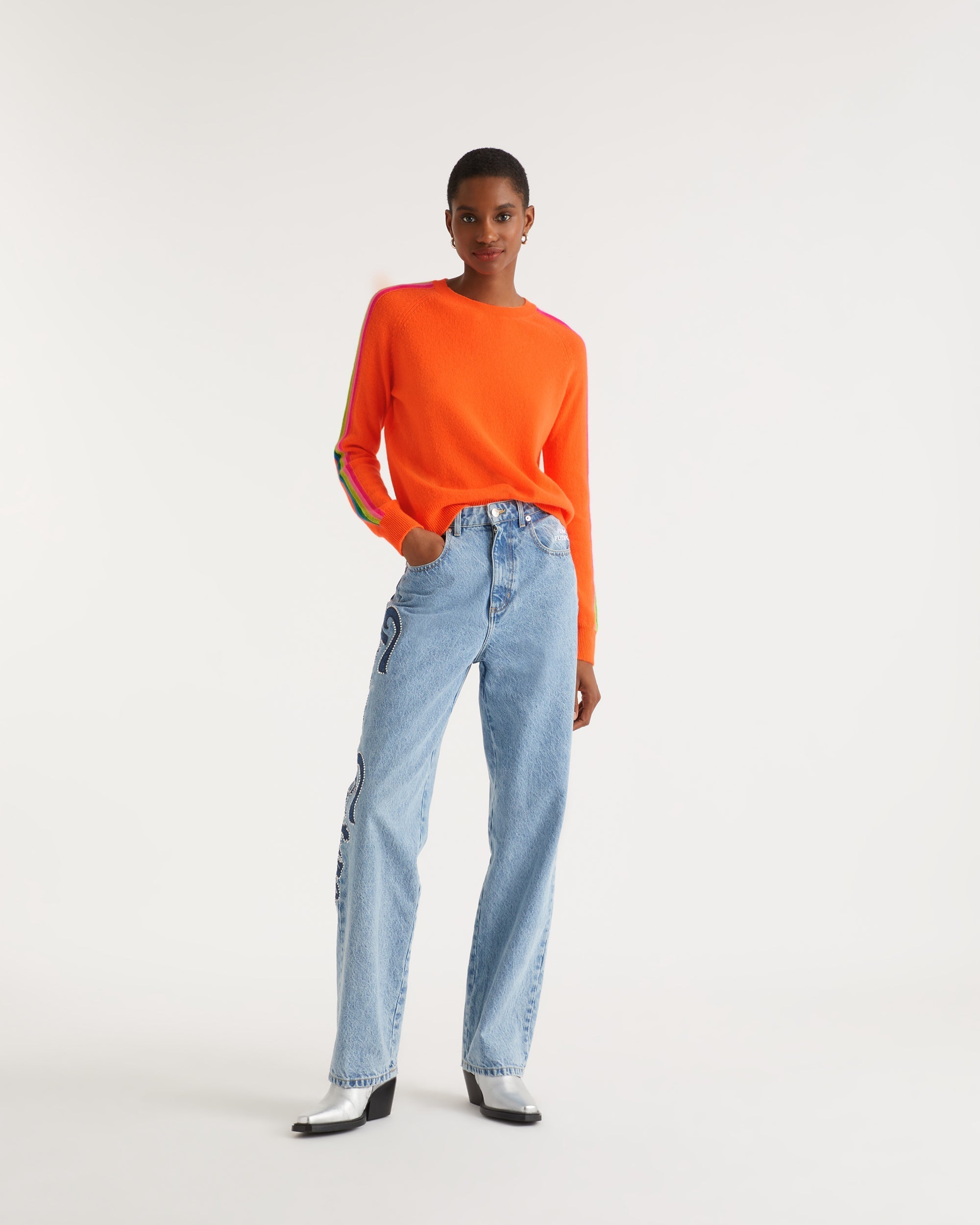 Pull à manches contrastées en cachemire - Beach Orange
