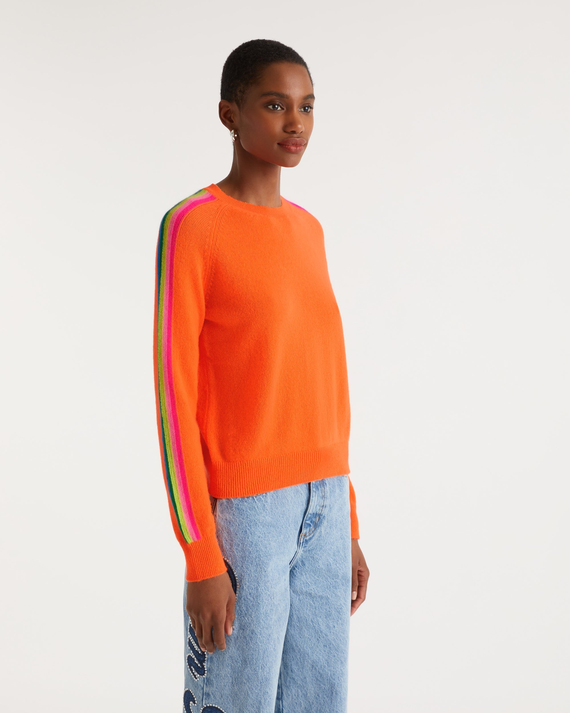 Pull à manches contrastées en cachemire - Beach Orange