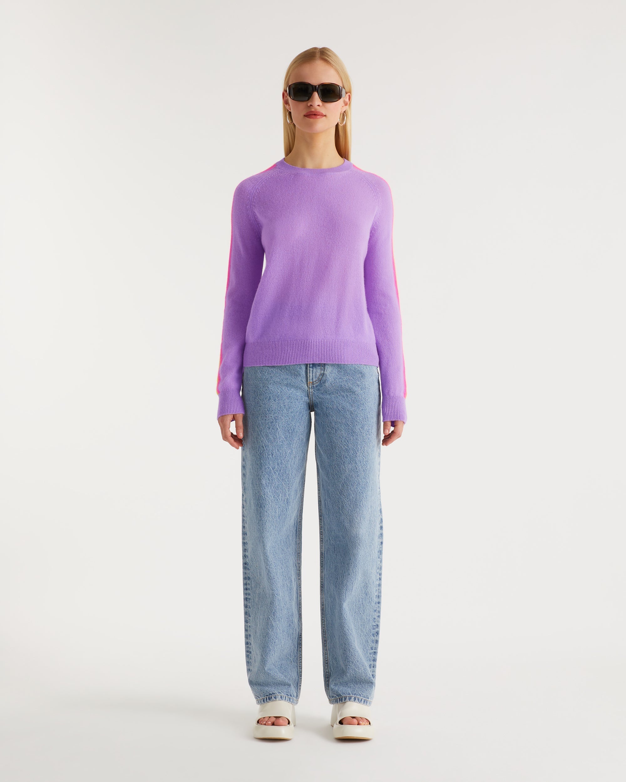 Pull à manches contrastées en cachemire - Holiday Lilac