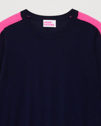 Pull à bande aux manches en laine mérinos - Navy