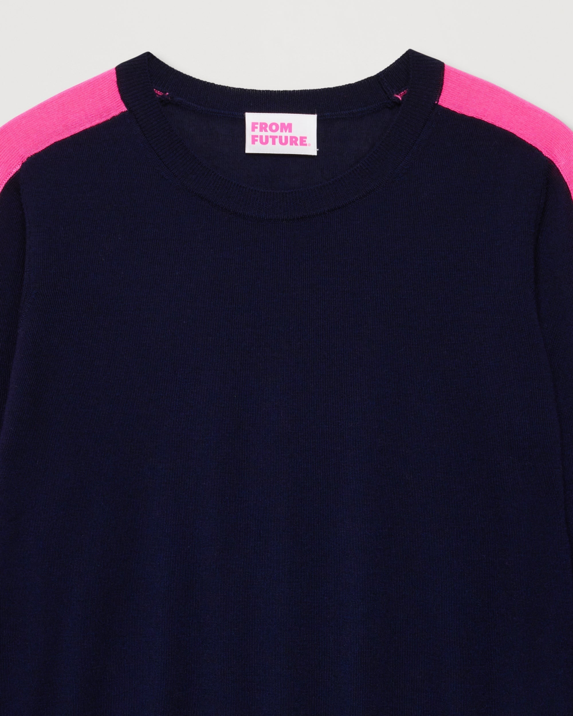 Pull à bande aux manches en laine mérinos - Navy
