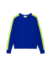 Pull à bande aux manches en laine mérinos - Electric Blue