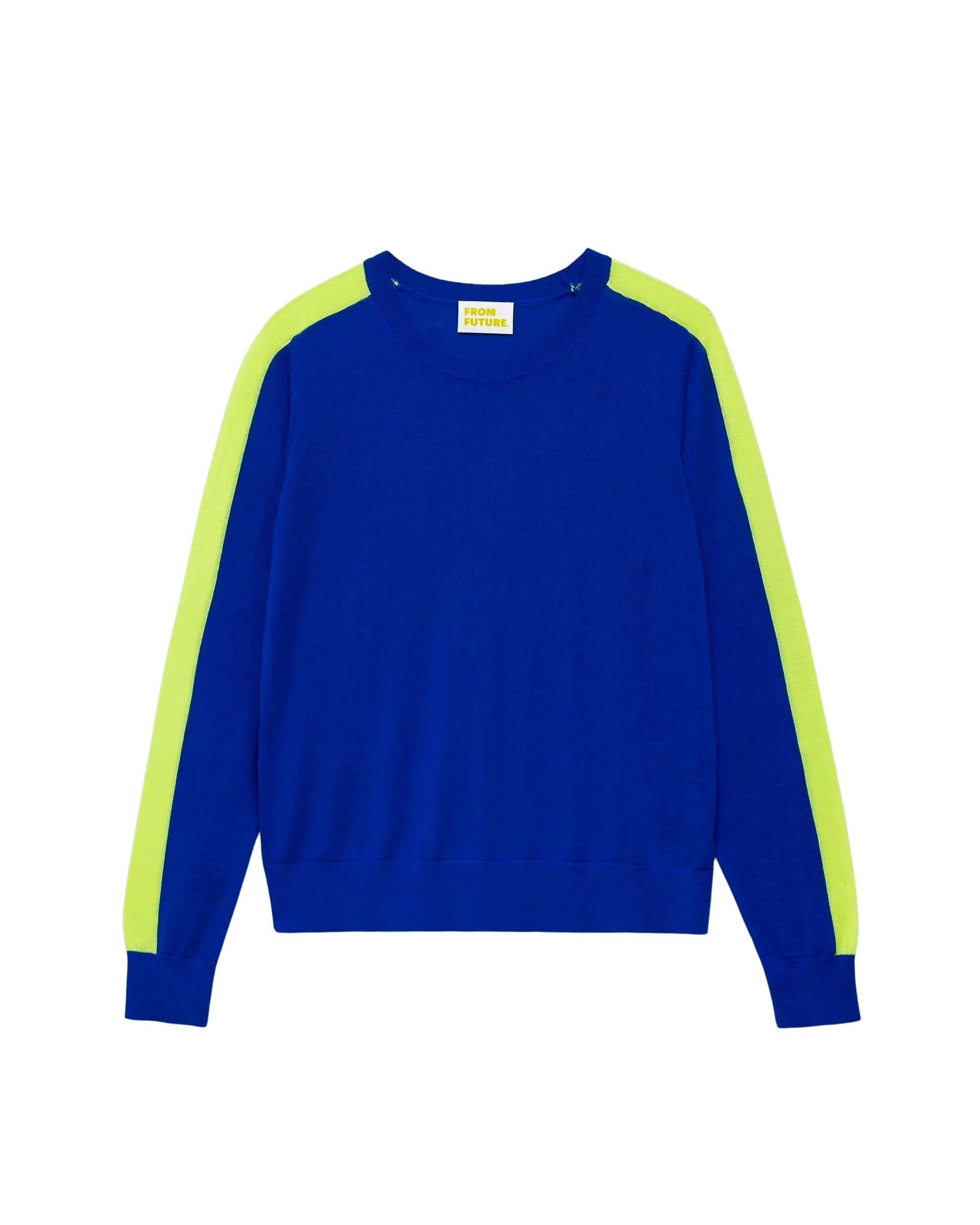 Pull à bande aux manches en laine mérinos - Electric Blue