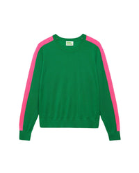 Pull à bande aux manches en laine mérinos - Summer Green